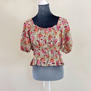 Cynthia Rowley Cropped Peasant Blouse - Floral - Size S